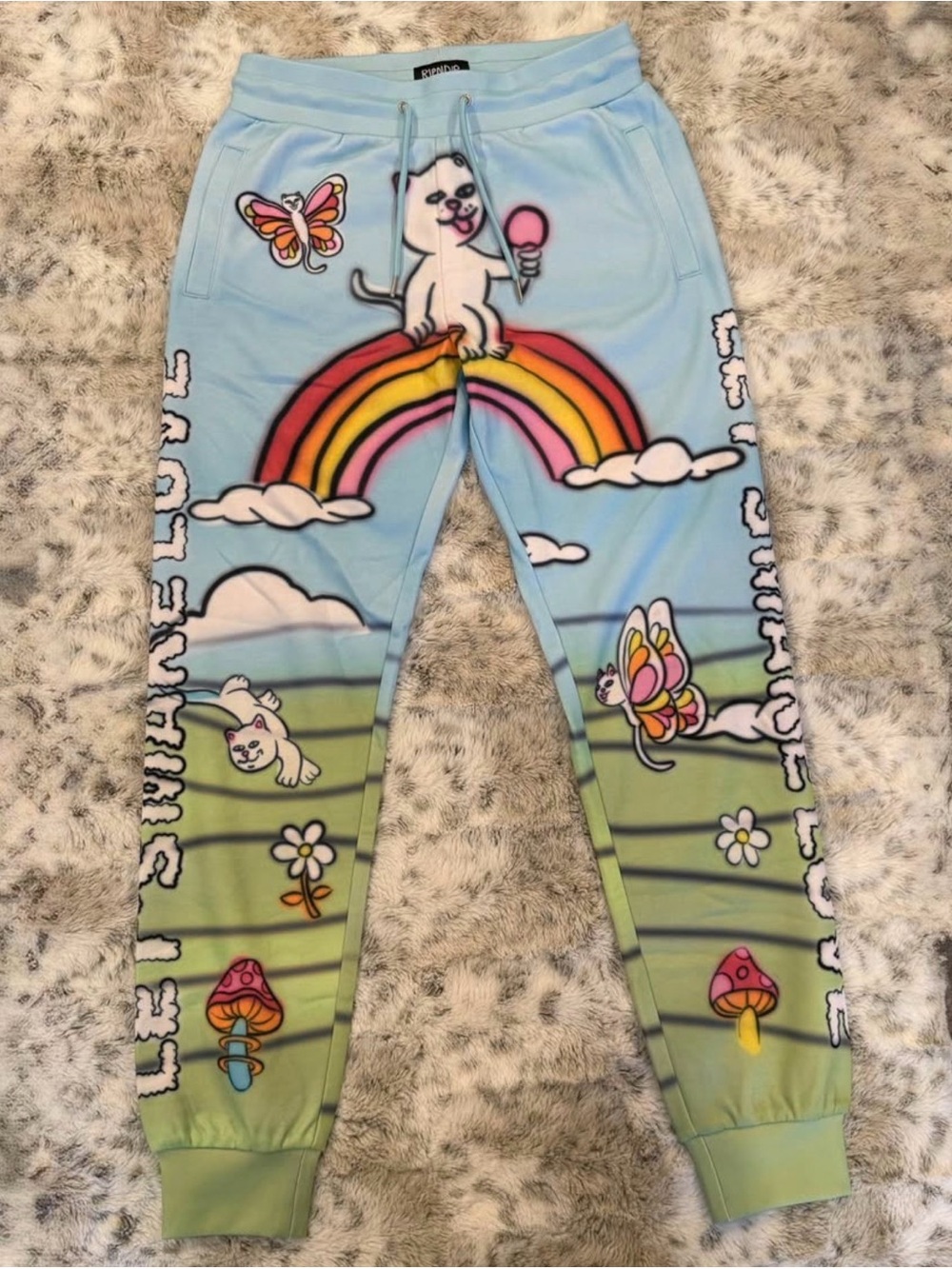 RIPNDIP Let's Make Love Graphic Jogger Sweatpants Sky Blue Green XS